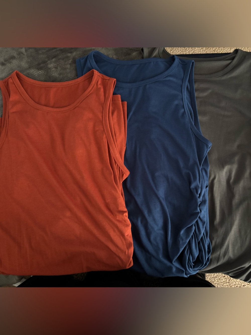 SHEIN Three-Pack Scoop Neck Midi Dresses with Ruching in Orange, Blue, Gray